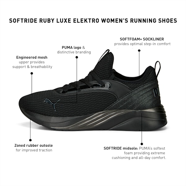Softride Ruby Luxe Elektro Women's Running Shoes, PUMA Black-PUMA Black