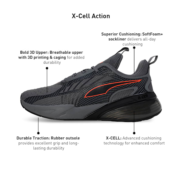X-Cell Action Running Shoes, Cool Dark Gray-PUMA Black-Flame Flicker, extralarge-IND
