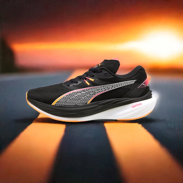 Zapatillas de correr Deviate NITRO™ 3 WIDE para hombre, PUMA Black-Sunset Glow-Sun Stream, extralarge