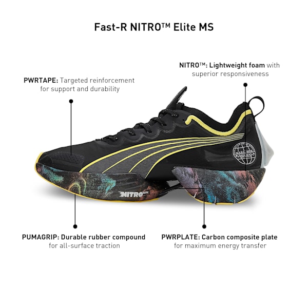 Fast-R NITRO™ Elite 'Marathon Series' Men's Running Shoes, PUMA Black-Yellow Blaze-Strawberry Burst, extralarge-IND