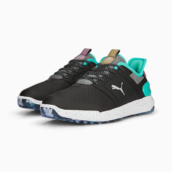 メンズ ゴルフ PUMA x PTC イグナイト エレベート ラバーソール スパイクレス シューズ, PUMA Black-AQUA GREEN-SHOCKING PINK, extralarge-JPN