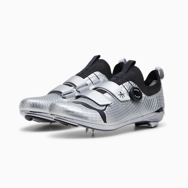 PUMA x ALEX TOUSSAINT PWR Spin Unisex Indoor Cycling Shoes, Matte Silver-PUMA Black, extralarge-IND