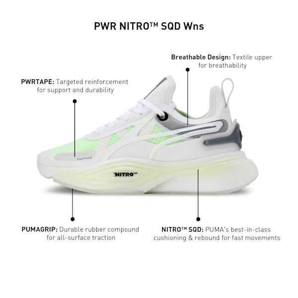 PWR NITRO™ SQD Women's Training Shoes, PUMA White-Speed Green, extralarge-IND