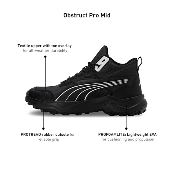 Obstruct Pro Mid Unisex Trail Shoes, PUMA Black-Dark Coal-PUMA White, extralarge-IND