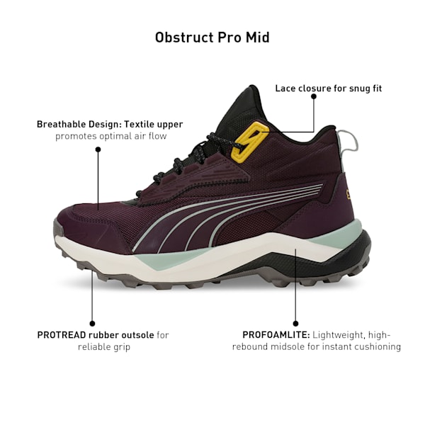 Obstruct Pro Mid Trail Running Shoes, Midnight Plum-Green Fog, extralarge-IND