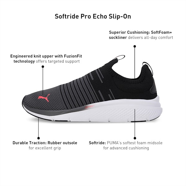 Softride Pro Echo Slip-On Unisex Shoes, PUMA Black-PUMA White-Fire Orchid, extralarge-IND