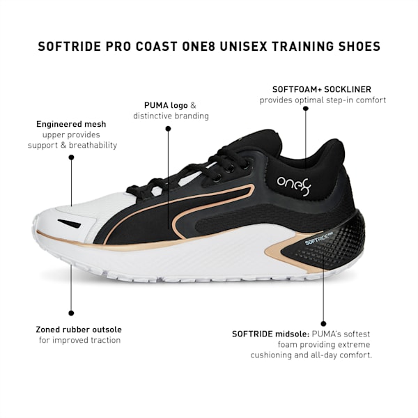 SOFTRIDE Pro Coast One8 Unisex Training Shoes, PUMA Black-PUMA Gold-PUMA White, extralarge-IND