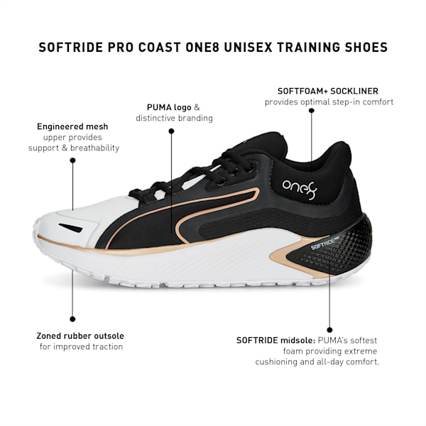 Softride Pro Coast One8 Unisex Training Shoes, PUMA Black-PUMA Gold-PUMA White