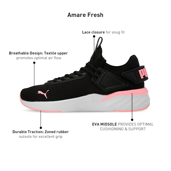 Amare Fresh Unisex Running Shoes, PUMA Black-Koral Ice-PUMA White, extralarge-IND