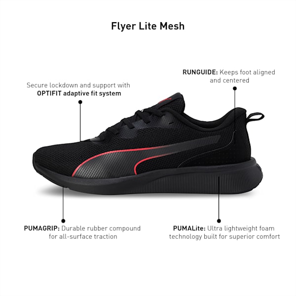 Flyer Lite Mesh Unisex Running Shoes, PUMA Black-For All Time Red, extralarge-IND