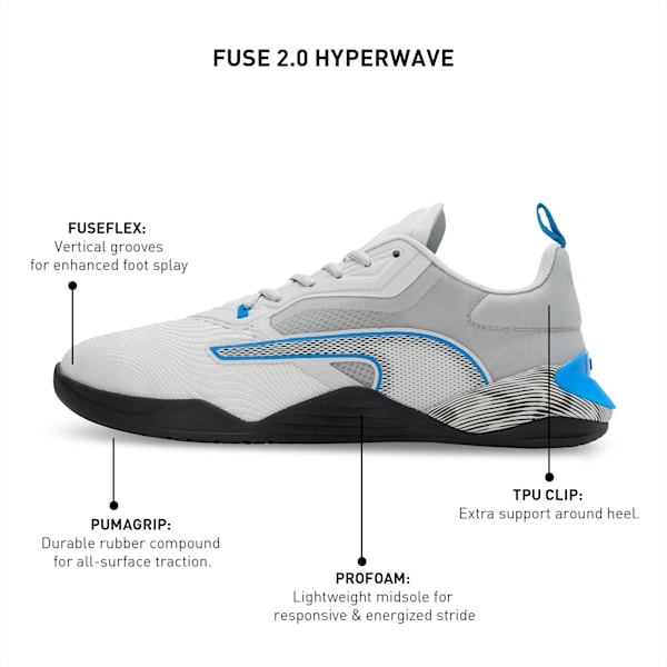 Fuse 2.0 Hyperwave Men's Training Shoes, Ash Gray-PUMA Black-Ultra Blue, extralarge-IND