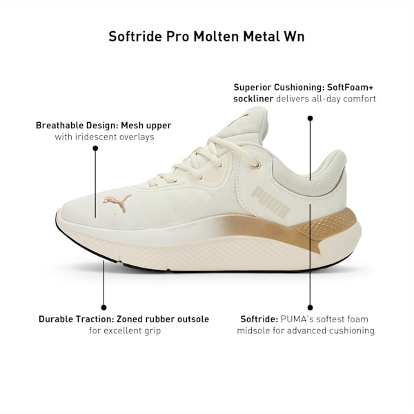 Softride Pro Molten Metal Women's Running Shoes, Warm White-PUMA Black-PUMA Gold-Matte Puma Gold, extralarge-IND