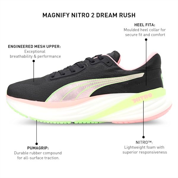 Magnify NITRO™ 2 Women's Running Shoes, PUMA Black-Koral Ice-Speed Green, extralarge-IND