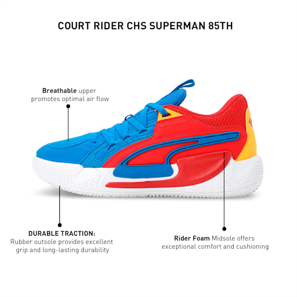 Court Rider Superman 85th Unisex Basketball Shoes, Racing Blue-Yellow Sizzle-For All Time Red, extralarge-IND