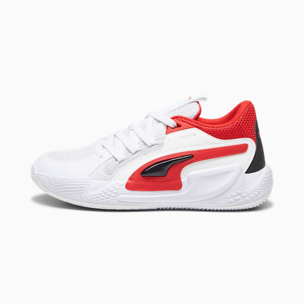 Court Rider Chaos Team Unisex Basketball Shoes, Ash Gray-PUMA White-PUMA Black-For All Time Red, extralarge-IND