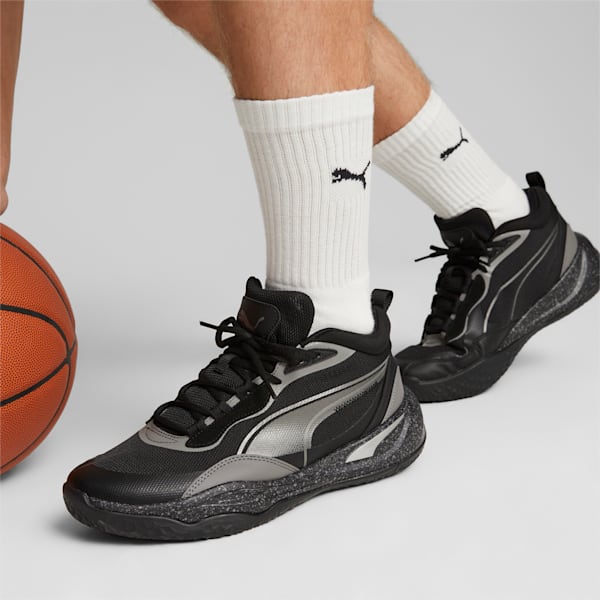 Playmaker Pro Trophies Unisex Basketball Shoes, Puma Aged Silver-Cast Iron-PUMA Black, extralarge-IND