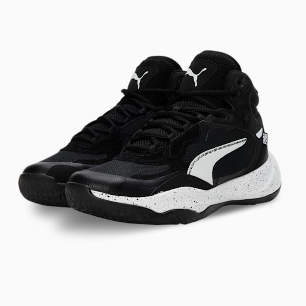Playmaker Pro Mid Splatter Basketball Shoes, PUMA Black-PUMA White, extralarge-IND