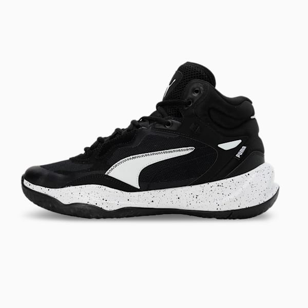 Playmaker Pro Mid Splatter Basketball Shoes, PUMA Black-PUMA White, extralarge-IND