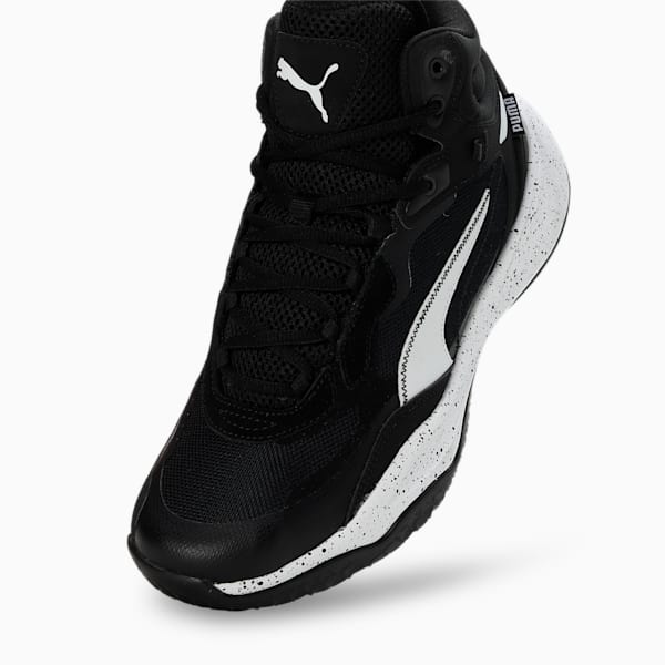 Playmaker Pro Mid Splatter Basketball Shoes, PUMA Black-PUMA White, extralarge-IND