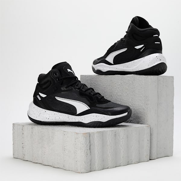 Playmaker Pro Mid Splatter Basketball Shoes, PUMA Black-PUMA White, extralarge-IND