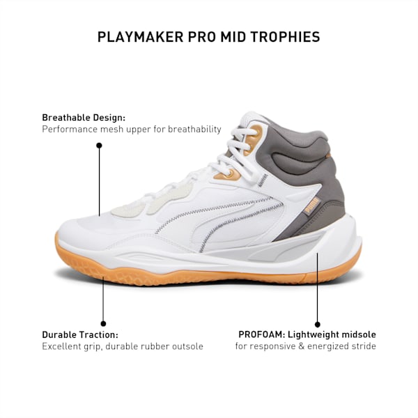 Playmaker Pro Mid Trophies Unisex Basketball Shoes, Ash Gray-Cast Iron-PUMA Gold, extralarge-IND