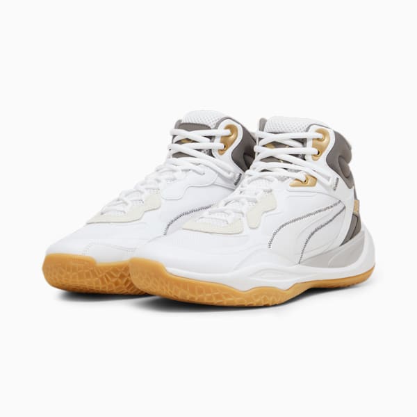 Playmaker Pro Mid Trophies Unisex Basketball Shoes, Ash Gray-Cast Iron-PUMA Gold, extralarge-IND