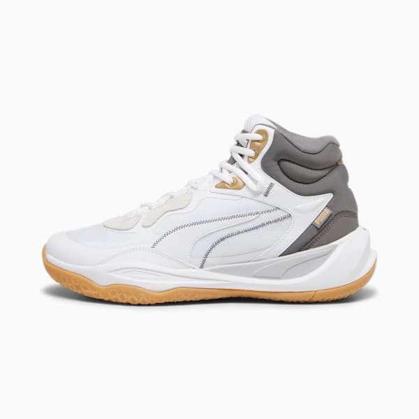 Playmaker Pro Mid Trophies Unisex Basketball Shoes, Ash Gray-Cast Iron-PUMA Gold, extralarge-IND