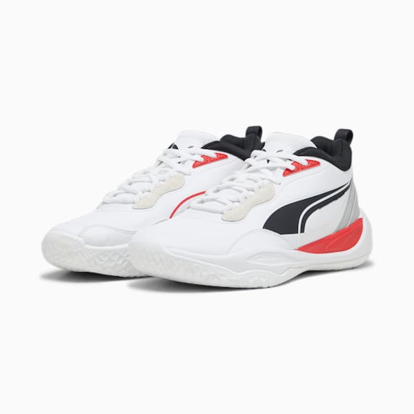 Playmaker Pro Plus Men's Basketball Shoes, PUMA White-For All Time Red, extralarge