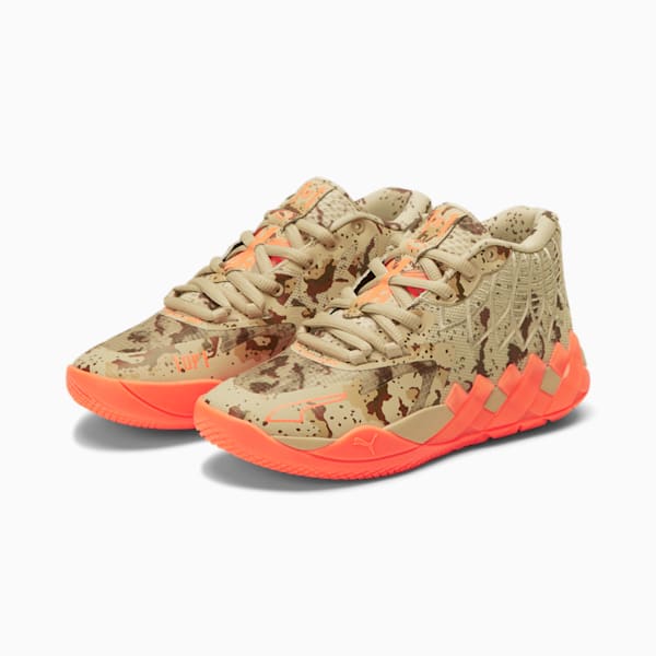 PUMA x LAMELO BALL MB.01 Digital Camo Big Kids' Basketball Shoes, Pale Khaki-Ultra Orange, extralarge