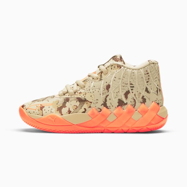 PUMA x LAMELO BALL MB.01 Digital Camo Big Kids' Basketball Shoes, Pale Khaki-Ultra Orange, extralarge