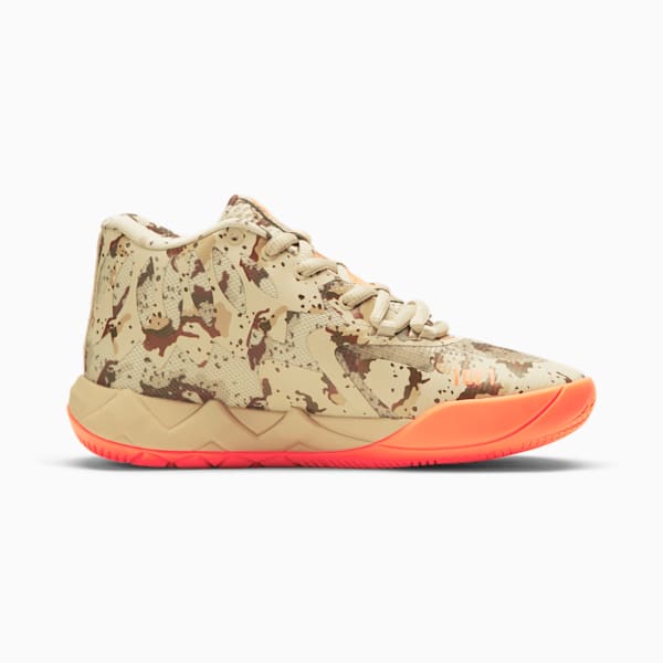 PUMA x LAMELO BALL MB.01 Digital Camo Big Kids' Basketball Shoes, Pale Khaki-Ultra Orange, extralarge