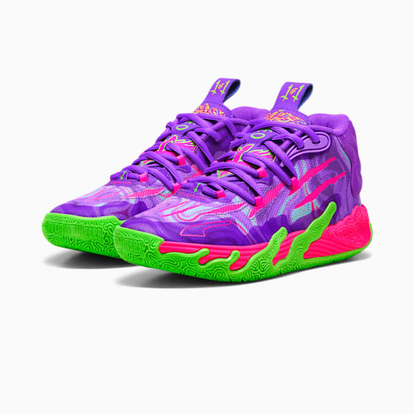 PUMA x LAMELO BALL MB.03 Toxic Big Kids' Basketball Shoes, Purple Glimmer-Green Gecko, extralarge