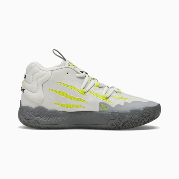 PUMA x LAMELO BALL MB.03 Chino Hills Big Kids' Basketball Shoes, Feather Gray-Cool Dark Gray-Lime Smash, extralarge