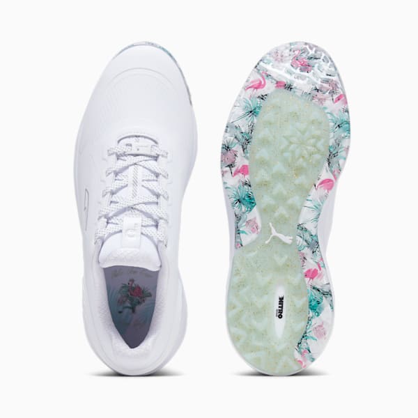PUMA x PALM TREE CREW Alphacat NITRO Men's Golf Shoes, PUMA White-AQUA GREEN-SHOCKING PINK, extralarge-GBR
