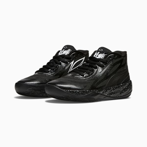 Zapatos PUMA x LAMELO BALL MB.02 Black Speckle de niño grande para básquetbol, PUMA Black-PUMA White, extragrande