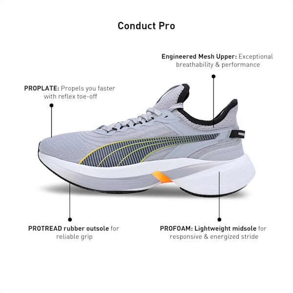 Conduct Pro Unisex Running Shoes, Gray Fog-PUMA White-Sun Stream, extralarge-IND