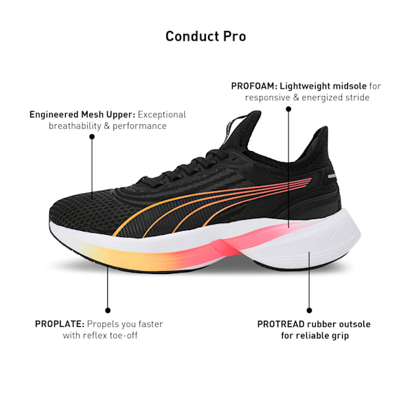 Conduct Pro Unisex Running Shoes, PUMA Black-Sun Stream-Sunset Glow, extralarge-IND