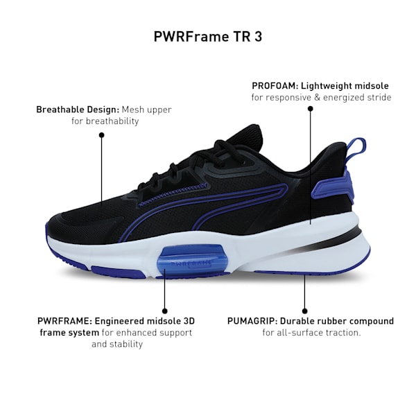 PWRFrame TR 3 Men's Training Shoes, PUMA Black-Lapis Lazuli-PUMA White, extralarge-IND