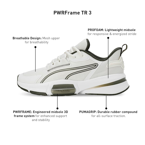 PWRFrame TR 3 Men's Training Shoes, Vapor Gray-Dark Olive-PUMA White, extralarge-IND