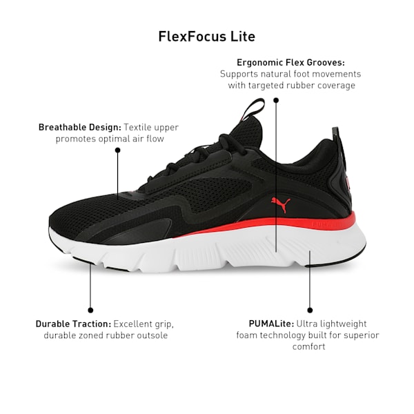 FlexFocus Lite Running Shoes, PUMA Black-For All Time Red, extralarge-IND