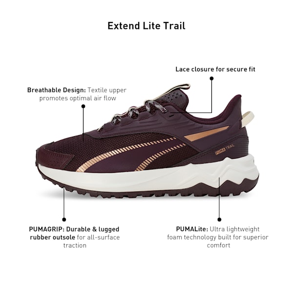Extend Lite Trail Running Shoes, Midnight Plum-PUMA Gold, extralarge-IND