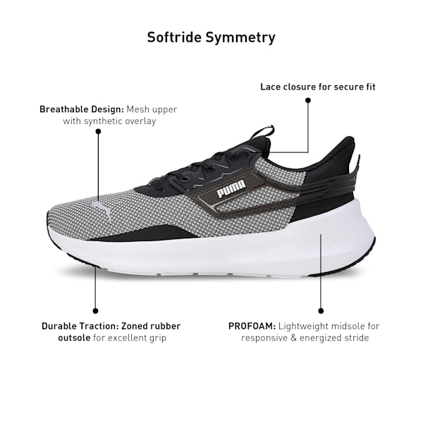 SOFTRIDE Symmetry Running Shoes, PUMA Black-Cool Dark Gray-PUMA White, extralarge-IND