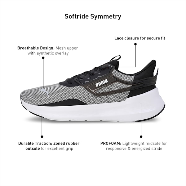 SOFTRIDE Symmetry Unisex Running Shoes, PUMA Black-Cool Dark Gray-PUMA White, extralarge-IND