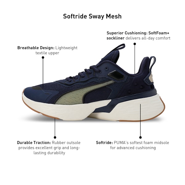 SOFTRIDE Sway Mesh Running Shoes, PUMA Navy-Warm White-Putty-PUMA Black, extralarge-IND