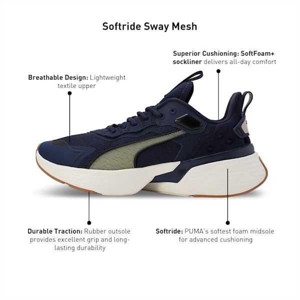 SOFTRIDE Sway Mesh Unisex Running Shoes, PUMA Navy-Warm White-Putty-PUMA Black, extralarge-IND