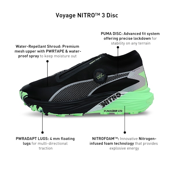 Voyage NITRO™ 3 Disc Men's Trail Running Shoes, PUMA Black-Puma Silver-Fizzy Apple, extralarge-IND