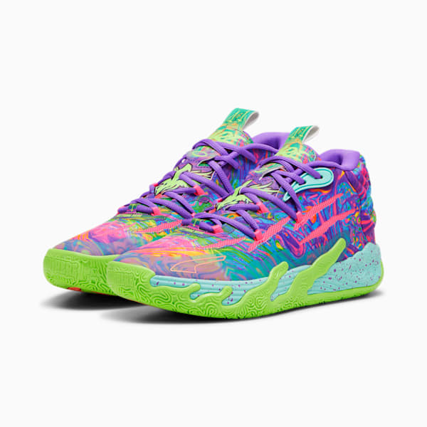 PUMA x LAMELO BALL MB.03 Be You Men's Basketball Shoes, Purple Glimmer-KNOCKOUT PINK-Green Gecko, extralarge