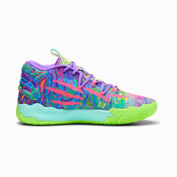 Chaussures de basketball PUMA x LAMELO BALL MB.03 Toxic pour homme, Purple Glimmer-KNOCKOUT PINK-Green Gecko, extralarge