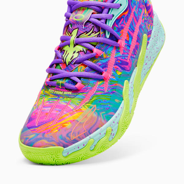 Chaussures de basketball PUMA x LAMELO BALL MB.03 Toxic pour homme, Purple Glimmer-KNOCKOUT PINK-Green Gecko, extralarge