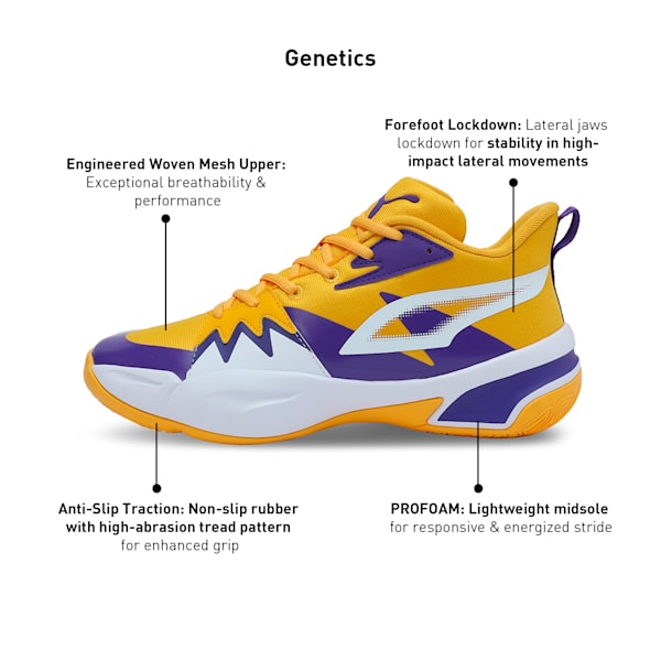 Genetics Basketball Shoes, Yellow Sizzle-PUMA White, extralarge-IND